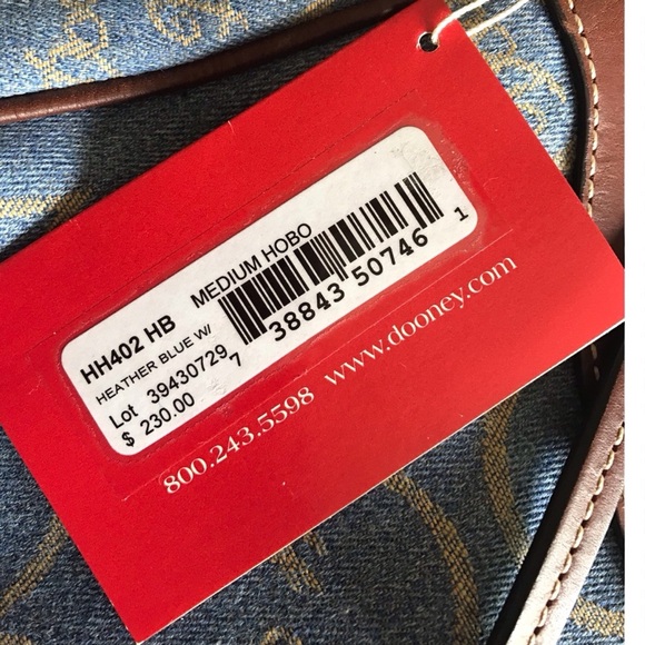 NWT Vintage Dooney & Bourke Heart Logo Denim Canvas Leather Hobo Shoulder Bag - Picture 7 of 8